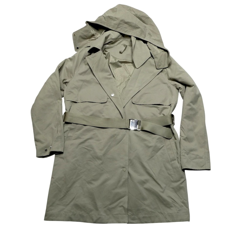 Lululemon Trench Coat Womens 8 Khaki Belted Hooded Rain Jacket Lightweight